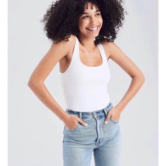 Abercrombie 90s Seamless Fabric Tank Bodysuit White XS - Picture 1 of 4